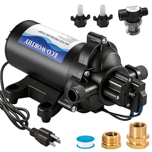 ECO-WORTHY 33-Series Industrial Water Pressure Pump 110V AC 4.0GPM 50PSI RV Fresh Water Diaphragm Pump include Garden Hose Adapters for Irrigation Marine Boat Sprinkler Faucet - size: 4.0GPM-50PSI-110V-Garden Hose Adapters