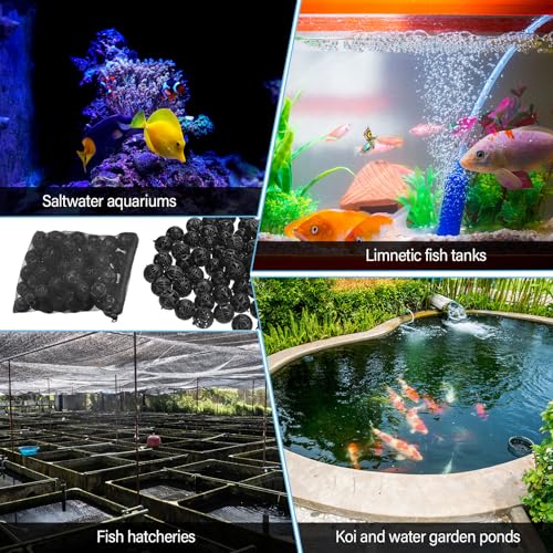 CHENGU 500 Pieces Bio Filter Balls Black Bio Balls for Aquarium Pond Filters Bulk 1.02 Inch Internal Bioball Media with 5 Pieces Filter Media Mesh Bags with Zipper for Aquarium Fish Tank Pond