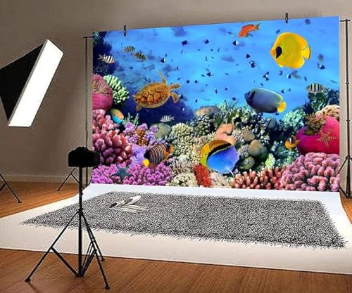 AOFOTO 12x10ft Underwater Ocean Coral Reef Backdrop Under The Sea Tropical Fish Sea Turtle Marine Life Photography Background Seabed World Nature Scene Aquarium Decor Kids Portrait Photo Shoot Props - size: 12x10ft