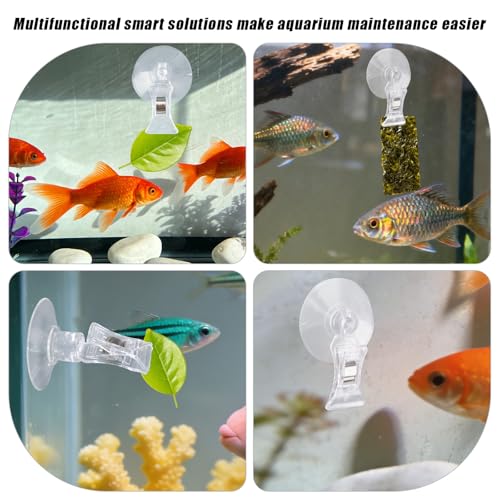 6pcs Aquarium Suction Cup with Clips, Clear Fish Feeding Tool Strong Veggie Feed Holder Plant Leaf Clip for Fish Tank Accessories