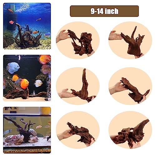 Natural Driftwood for Aquarium Decor, 2 Pieces 9-14" Large Assorted Branch Decorations for Reptile Hide, Fish Tank