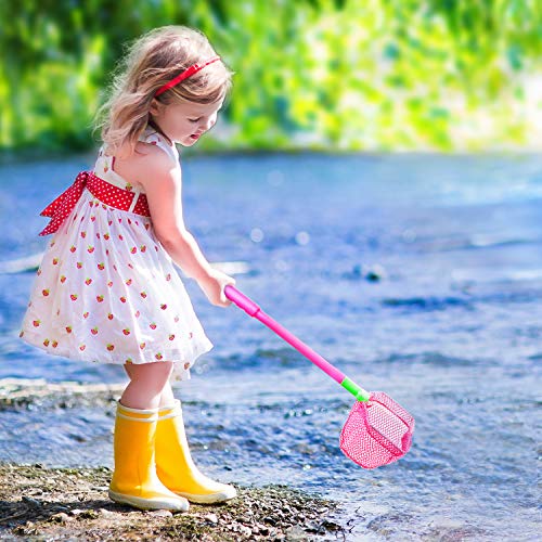Coopay 2 Pieces Butterflies Fishing Net Catching Bug Floating Bait Beach Nets for Outdoor Playing - color: Rose Red + Green