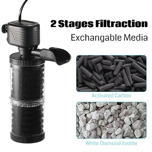 SainSmart XpertMatic 15W Aquarium Filter 2 Stages 238 GPH (900L/h) for Up to 70 Gallon Fish Tank, Submersible Internal Tank Filter and Water Pump, Power Filter for Fish Tank, Aquarium, Pond - size: 15W(238GPH) for Up to 70 Gallon
