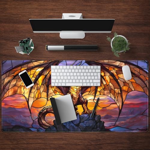 Dragon Desk Mat Large Mouse Pad XXL Extended Gaming, Gamer Gift Play Mat Desk Mousepad with Stitched Edges, Keyboard Mouse Mat for Work Game Office 31.5x15.7 in-Gift for Boyfriend or Son - color: Da Long