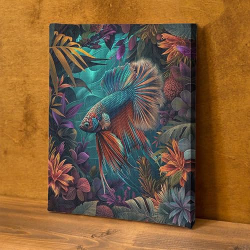 CanvasWis Betta Fish Ornamental Boho Art Design 4 Printed Canvas Wall Art For Family Home Decor Living Room Bathroom Bedroom Gifts Wall Decor Keepsakes Ready to Hang - color: Design 4, size: X-Large(16x24in)