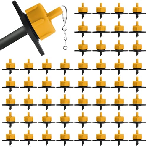 Kalolary 100PCS 1/4" Drip Irrigation Emitters, 1/2 GPH Pressure Compensating Drippers for 4/7mm Tube Micro Sprinkler Garden Constant Water Flow Head for 2L/H Pressure Drip Irrigation Parts (Yellow) - color: 1/2GPH Yellow