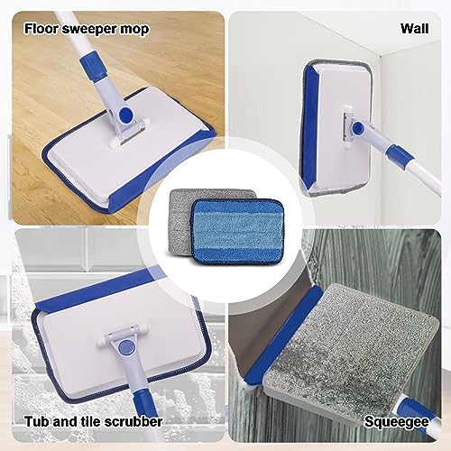 Qaestfy Baseboard Cleaner Tool with Handle, Wall Floor Mop with Extendable Long Handle Duster for Cleaning Window, Floor, Skirting Board, Ceiling, Shower, Tub Tile, Kitchen with 6 Reusable Pads