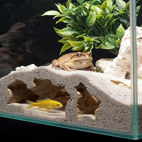 LIYAOLI Aquarium Cave Hideout for Fish Shrimp and Betta, 3D Printed Natural Rock Aquarium Decor with Multi Entrance Shelter for Nano Fish Tank Aquascape Decoration (Sandy Earth Color, S)