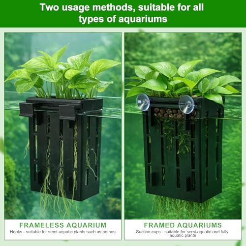 2pcs Aquarium Plant Holder, Plastic Adjustable Upgraded Aquarium Plant Baskets with 12 Extension Hooks and 4 Suction Cups for Fish Tanks and Aquascape Decoration