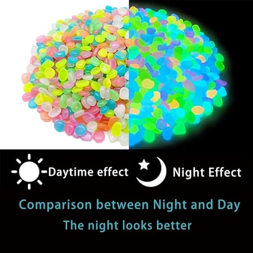 200PCS Glow Pebbles, Decorative Stones for Aquarium Garden and Planters, Luminous Pebbles for Fish Tank Landscaping Pathway Yard Decor, Mix