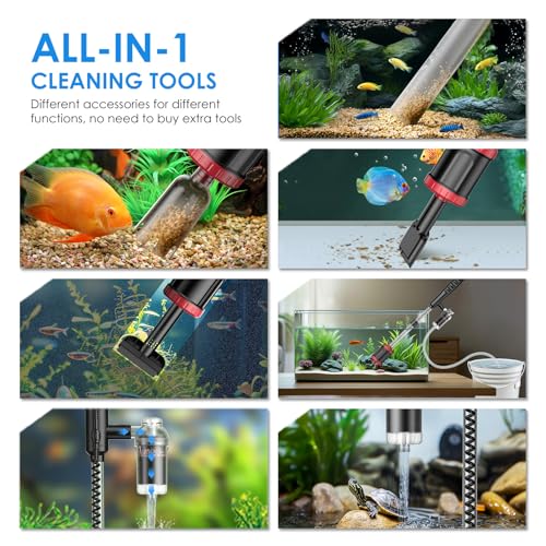 36W Electric Aquarium Vacuum Gravel Cleaner: Fish Tank Vacuum Gravel Cleaner with Strong Suction for Automatic Water Change Algae Remover Sand Wash Water Shower and Water Circulation, Timed Off