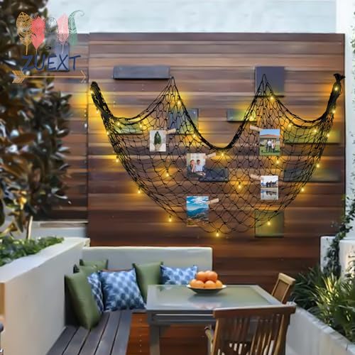 ZUEXT Decorative Fishing Net 80x40 Inch, 2 Pack Large Black Picture Fish Net, Wall Photo Hanging Fishnet for Nautical Mermaid Pirate Ocean Themed Hawaii Beach Under The Sea Party Decorations - color: Black, size: 80" x 40" - 2 Pack