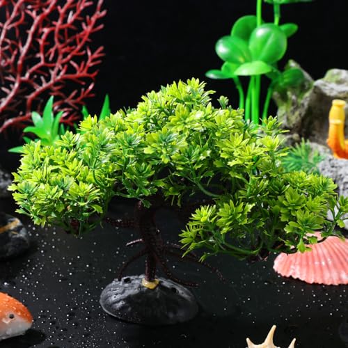 POPETPOP 2 Pcs Fish Tank Bonsai Ornament - Aquarium Landscaping Aquatic Plants, Plastic Bonsai Fish Tank Pine Tree for Aquarium Decor