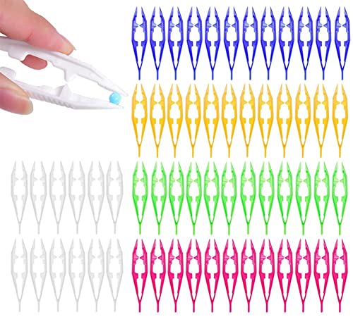 60 Assorted Plastic Tweezers, 4.3Inch Craft Beads Forceps Tools for Stickers Beading Projects Handmade DIY Kids Adult Home Classroom School Creative Game Tweezer - color: Green+yellow+blue+white+red, size: 60PCS