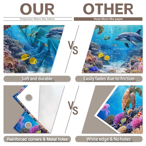 Fabric 7x5ft Under The Sea Photography Backdrop Ocean Underwater World Animals Tropical Fish Dolphin Turtle Mermaid Sunlight Background Kids Party Decorations Photo Props - size: 7'x5'