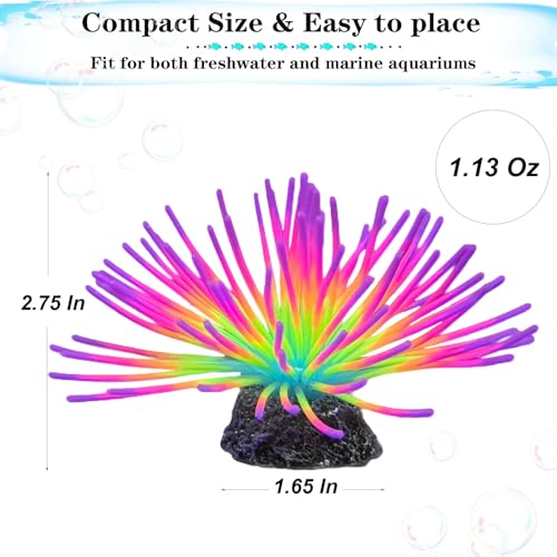 2pcs Silicone Glowing Effect Aquarium Fish Tank Decorations, Artificial Soft Anemone Coral Plants Ornaments for Aquarium Decor Landscape, Glow in Dark Fish Tank Accessories Decorations(Pink)