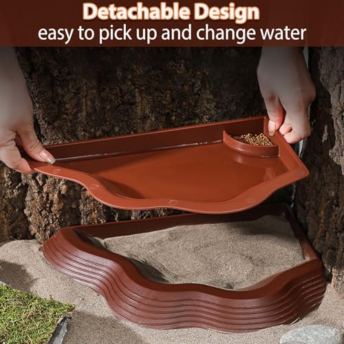 Tortoise Water Bowl with Ramp, 3PCS Leaf Reptile Food Water Bowl Turtle Pool Reptile Water Dish Tortoise Bathing Pool Turtle Soaking Dish Aquarium Habitat Accessories Small - size: Small