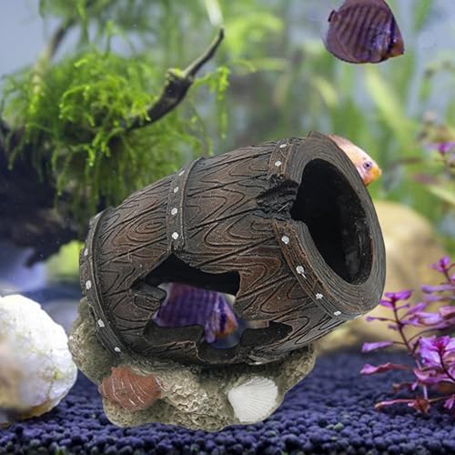Fish Tank Decoration Rock Cave House Landscaping Figurine Aquarium Hideaway Barrel Fish Tank Ornament Barrel