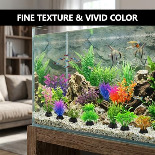 Betta Fish Tank Accessories and Aquarium Plants, 32 Artificial Aquarium Plants for Underwater Landscaping, Fake Aquarium Plants Set for Small Fish Habitats, Plastic Aquarium Decorations