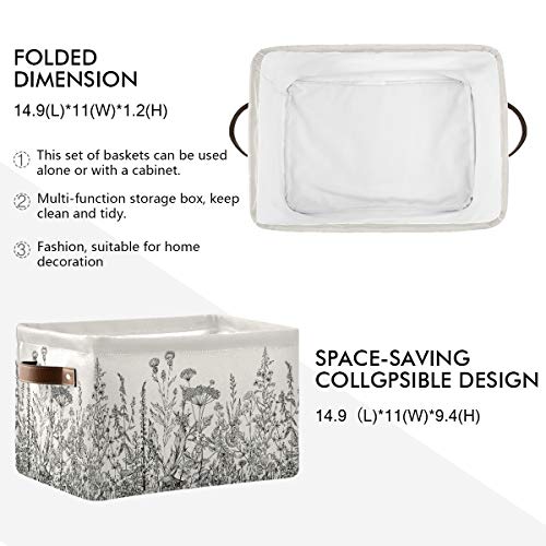 Black and White Flowers Storage Baskets,Decorative Collapsible Rectangular Canvas Fabric Storage Bin for Home - color: Black and White Flowers, size: 1 PCS