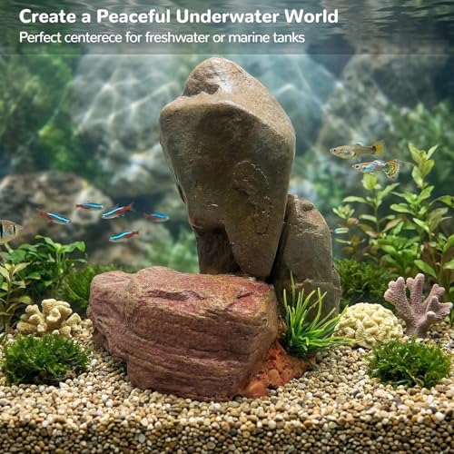 Mipukbay Medium Aquarium Decor Rock, Resin Fish Tank Artificial Stone Ornament for Freshwater/Saltwater, Safe Landscape Hideout for Betta Fish, Goldfish and Aquatic Pets - size: Medium