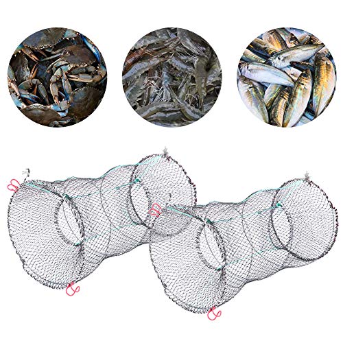 2pcs Cast Mesh Landing Bait Net, Foldable Fishing Trap Net, Lobster Shrimp Crab Trap Portable Folding Fishing Accessories for Crab Shrimp Minnow Crawfish Catfish, Foldable Fishing Trap Net, 2