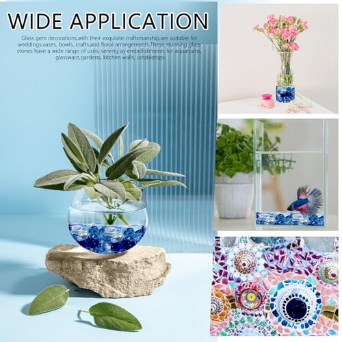 5lbs Flat Glass Marbles for Vase, 500 Pcs Glass Pebbles. Decorative Glass Beads for Vase Fillers Candle Aquarium Crafts Fire Pit Glass and Wedding Decor - color: Mixed Blue+clear, size: 5LB