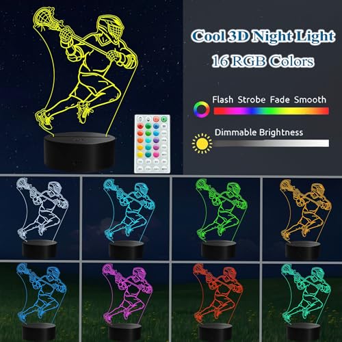 Lacrosse Night Light, Lacrosse Gifts for Boy, 3D Illusion Lamp with Remote Control, 16 Colors Changing, Timer, RGB Flashing Mode and Dimmable, Field Lacrosse Gifts for Men Christmas Decor - color: Color 2