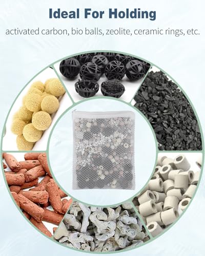 Pawfly 12 Pack Black & White Aquarium Filter Media Bags, Fish Tank Fine Mesh Bag with Plastic Zipper Aquarium Reusable Mesh Bag for Activated Carbon Bio Filter Balls Filter Stones, 7.9" x 5.9" - size: 7.9" x 5.9"（12 Pcs）