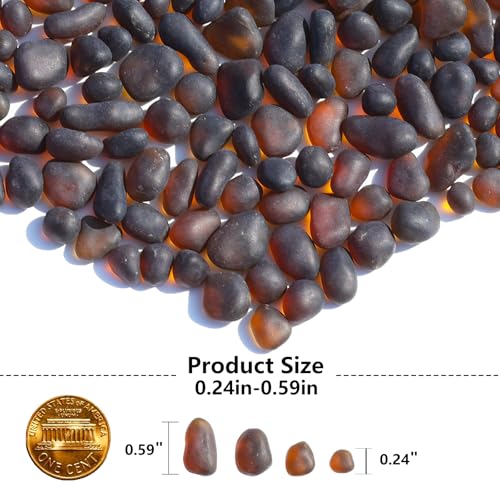 QYGL Sea Glass Stones - 0.55LB Brown Frosted Glass Pebbles Gemstones - Perfect for Aquarium Rocks, Fish Tank Gravel, Vase Fillers, DIY Crafts, and Home Decor - color: Brown