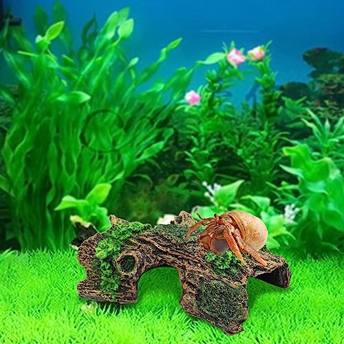 Oooct Hermit Crab Climbing Toy, Aquarium Betta Fish Hideout Caves, Resin Hollow Tree Trunk Ornament, Tank or Aquarium Decorations, Climbing and Hide Toy for Reptile Lizard Newt Hermit Crab