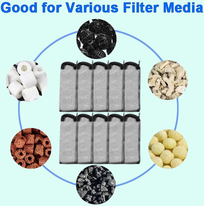 AQUANEAT 10pcs Aquarium Filter Media Bags, Fish Tank Coarse Mesh Bags with Plastic Zipper for Activated Carbon(3" x 8") - size: 3" x 8"