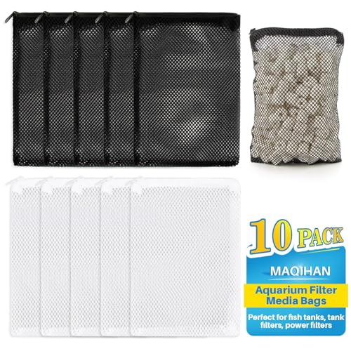 MAQIHAN 10pcs Aquarium Filter Media Bags - Mesh Filter Bags Reusable Bags with Zipper for Activated Carbon Ceramic Rings Filter Balls Fish Tank Pond 5.9 X 7.8 Inch