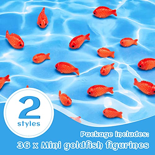 Yookeer 36 Pcs Miniature Fake Goldfish Toys Plastic Mini Realistic Koi Fish Little Resin Figurines Small Artificial Cute Aquarium Decorations for Games Party Crafts DIY Garden Favor Supplies Ornament