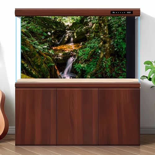 Waterfall Aquarium Background Jungle Forest Lake Stream Natural Landscape Terrarium Backgrounds Tropical Plants Rock with Moss Fish Tank Background Jungle Forest Style Reptile Backgrounds 24x12in - color: Green, size: 24(W)x12(H)inches/ 60(W)*30cm(H)