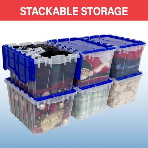 Akro-Mils KeepBox 18 Gallon Storage Container, Nesting and Stackable Plastic Storage Box with Lid Attached, Clear Tote for Garages, Closets, and Moving, 21" x 15" x 17", Clear/Green, 3-Pack - color: Clear/Green, size: 18 Gallons