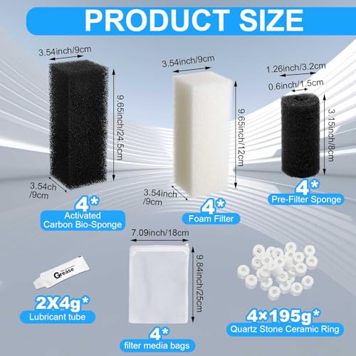 Threlaco 22 Pcs/4 Set of Three-Stage Filtration Fish Tank Filter Compatible with Aquaclear 110 Power Filter, Maintenance Kit, Foam Pads, Mesh Bags, Ceramic Rings, for 60- to 110-gallon Aquariums - style: Aquaclear 110
