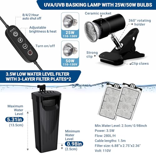GOZILLA Turtle Tank+Lamp+Filter Kit, Upgrade PC Turtle Tank Starter Kit with Filter & Adjustable Lamp,Reptile Habitat Basking Platform with Lid for Small Reptiles.(19.68× 9.52× 9.44''/Large-Black-Kit) - color: Large-Black-KIT