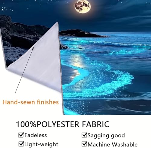 FENDROM 3D Fantasy Nature Sky Tapestry Stunningly Beautiful Moon Over Ocean Wall Hanging Landscape Wall Art Blanket for Bedroom Living Room - color: Blue, size: 79"L x 59"W