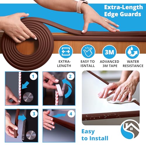 Premium 12ft Edge Protector for Baby, Odorless & Waterproof Foam Cushion with 3M Adhesive Tape, Non-Toxic to Baby Proof Corners and Edges, Wall Corner Protector & Desk Edge Cushion Brown - color: Brown, size: 12ft