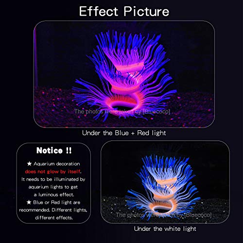 Soft Silica Gel Moves Naturally with Water Flow, Aquarium Decorations Glow in The Dark, Glowing Coral Ornaments for Fish Tank Decorations (Blue, Anemone) - color: Blue