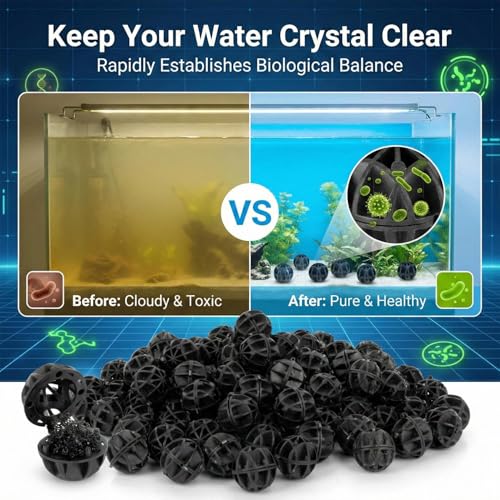 RAINFLOW Aquarium Bio Balls - 100pcs Black Bulk Sump Filter Media with Sponge Biological Filtration Media for Koi Pond,Fish Tank,Canister,Air Pump