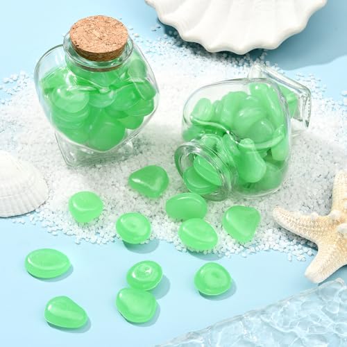 1 Box 100Pcs Glow in The Dark Pebbles Glowing Aquarium Rocks Fish Tank Gravel Luminous Resin Stones Green Decorative Nuggets for Garden Pathway Outdoor Driveway Pot Plants Bonsai Display - color: Green