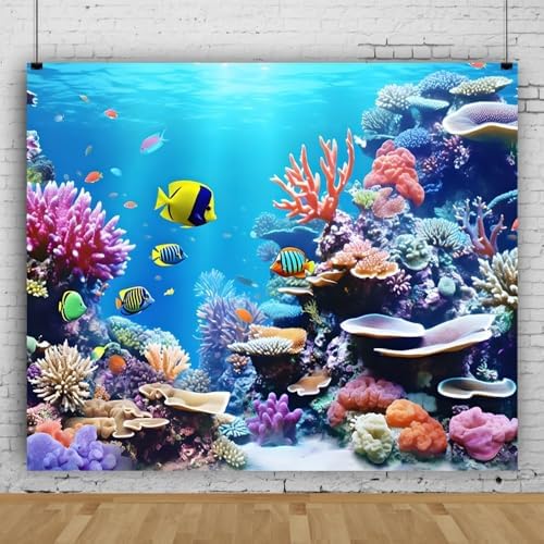 12x8ft Under The Sea Photography Backdrop Ocean Underwater World Scenery Photo Background Colorful Coral Sea Theme Birthday Baby Shower Party Decorations Photo Booth Studio Props - color: Blue, size: 12x8ft