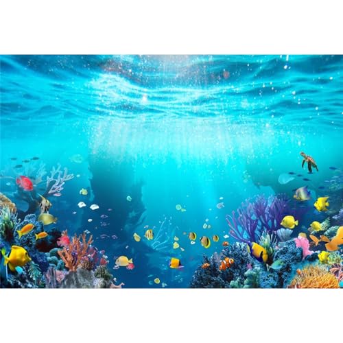 Renaiss 5x3ft Underwater World Backdrop Blue Deep Ocean Under The Sea Tropical Fishes Colorful Coral Reef Aquarium Photography Background for Kids Birthday Baby Shower Party Decor Studio Props - color: WSNWH23325, size: 5x3ft