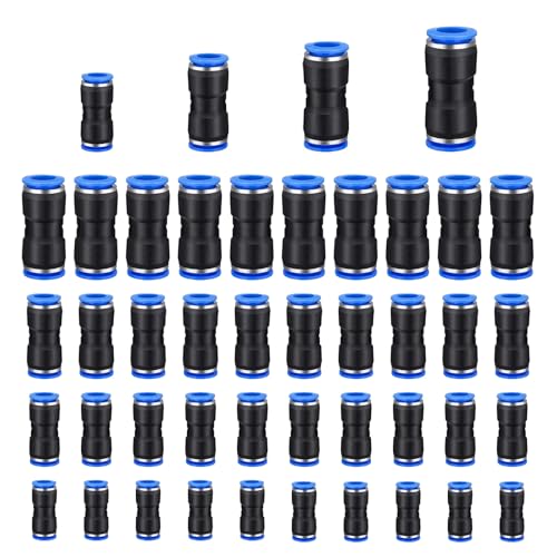 80 Pcs Value Pack Push to Connect Air Hose Fittings, Quick Connect Pneumatic Fittings Kit for 1/4 5/16 3/8 1/2 inch Tube OD, 0-145 PsiHigh Pressure Resistant, Straight 2 Way Connectors
