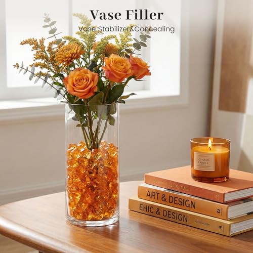 DomeStar Orange Fake Ice Rocks, 150PCS Acrylic Gems Crystals Plastic Diamonds Centerpiece for Vase Fillers DIY Craft Wedding Party Table Scatter Burnt Orange Decorations - color: 150 Orange