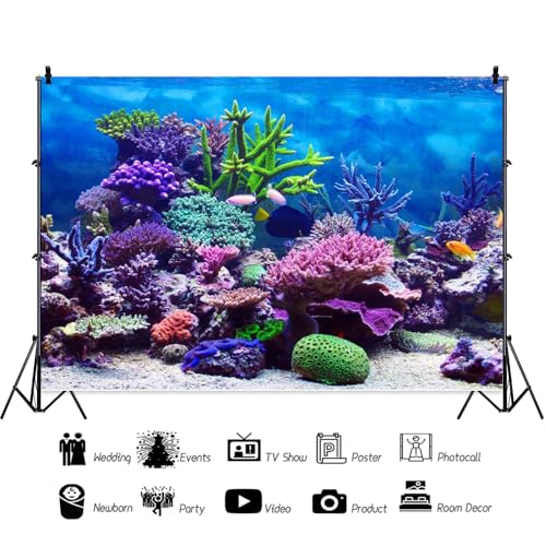 Under The Sea Backdrop Ocean Under Water Banner 5x3ft (150x90cm) Blue Vinyl Baby Shower Birthday Party Decor - color: Purplish Blue, size: 5x3ft (150x90cm)