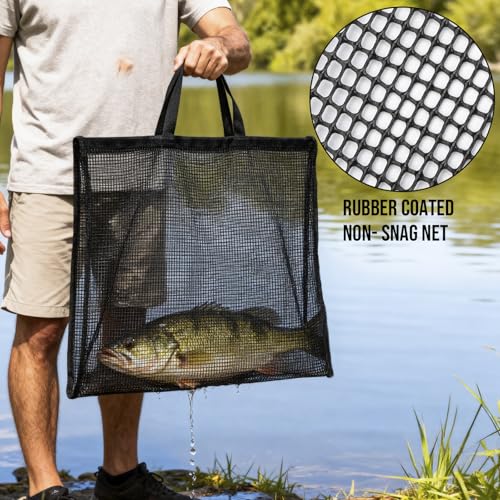 THKFISH Fish Tournament Weigh in Bag for Bass Fishing, Heavy Duty Insulated Live Fish Bag for Caught Fish with Waterproof Zipper and Mesh Liner, Leakproof,Puncture Resistant (Silver-25×23in with Net) - color: Silver-25×23in with Net