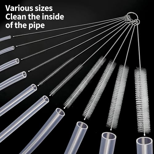 Pipe Cleaner Brush - Flexible Stainless Steel Plus Handle Brushes 12-Piece Set Long Straw Cleaning Brushes and Soft Sewer Brushes Cleaning Equipment cpap Hose Brush
